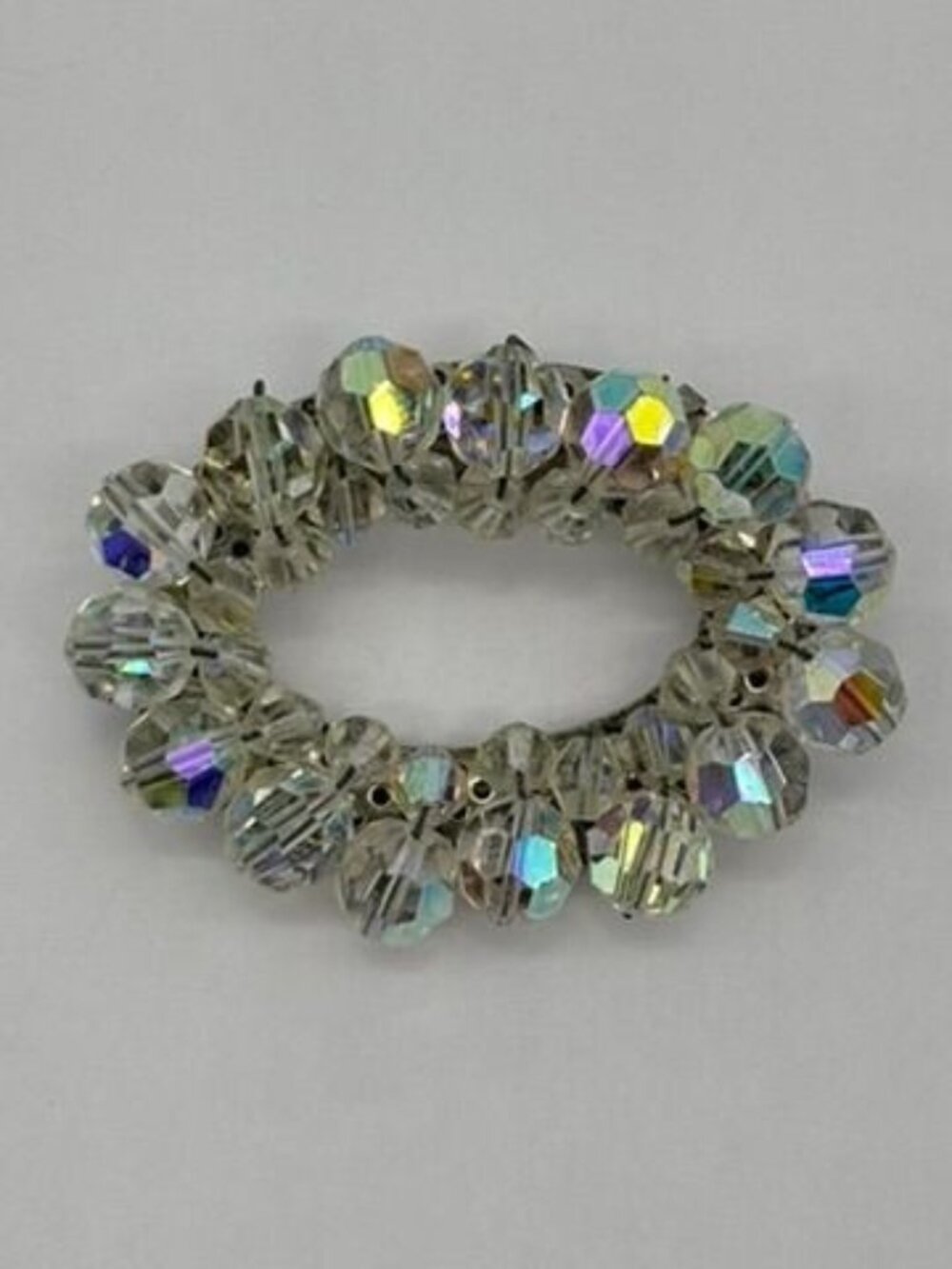 Vintage Mid-Century Aurora Borealis Crystal Rhinestone Oval Brooch Unsigned 1950